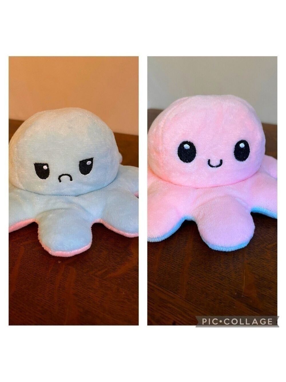 Reversible mood octopus blue and pink 8” x 3.5”